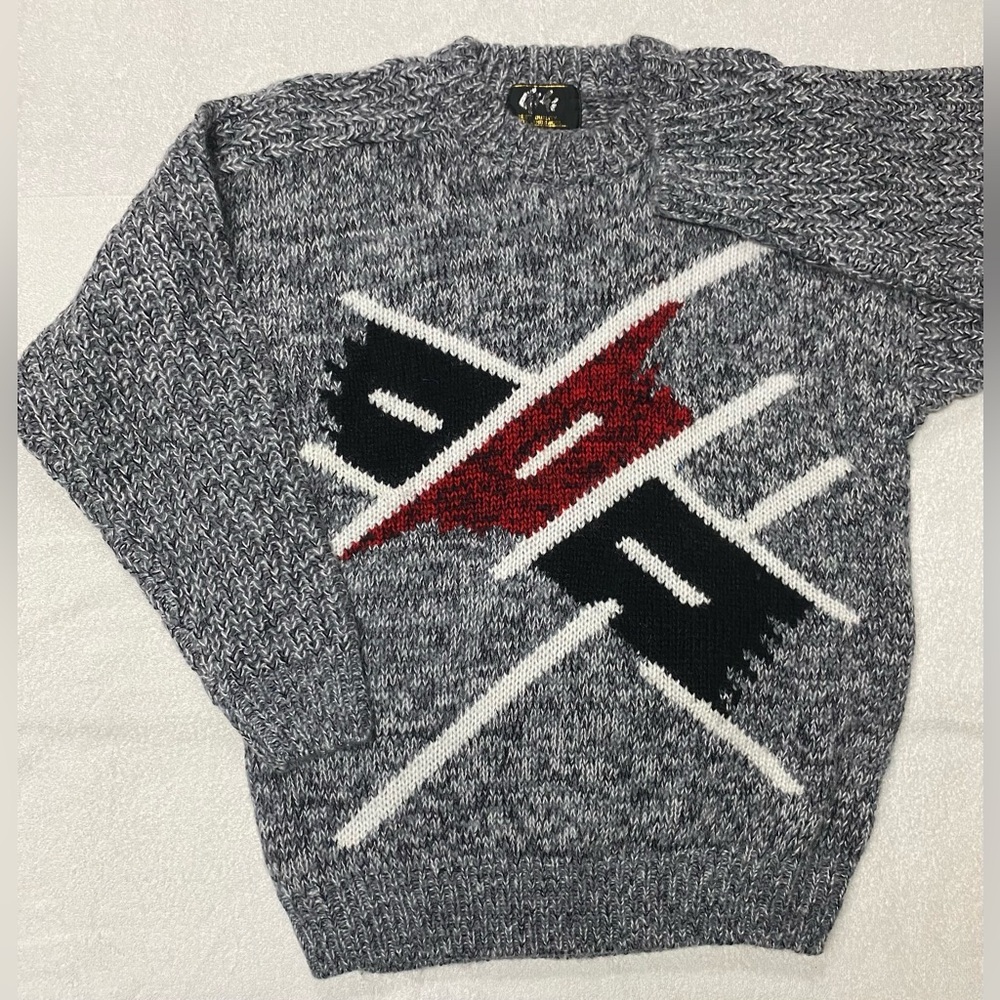 Vintage 80s/90s Abstract Wool Sweater Gray,‎ Black, White & Red – No Size Tag